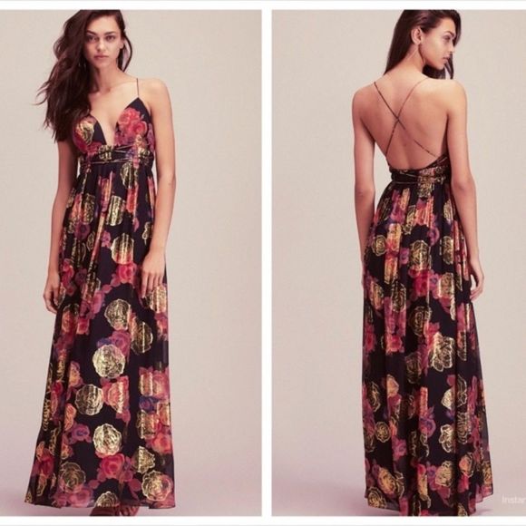 Free People Shadows Printed Silk Gown